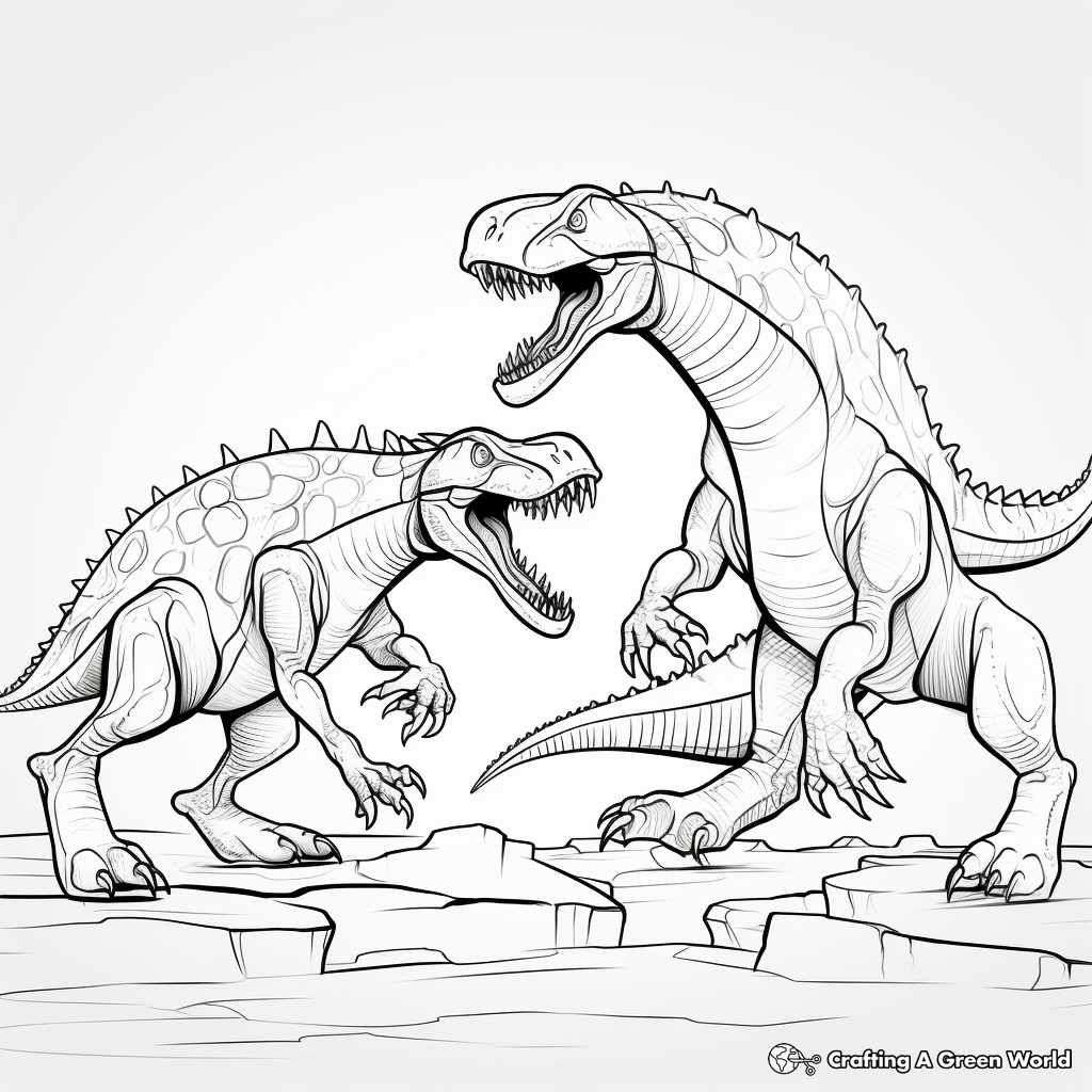 Dynamic Dinosaur Duel: Spinosaurus vs. T-Rex Coloring Pages 3