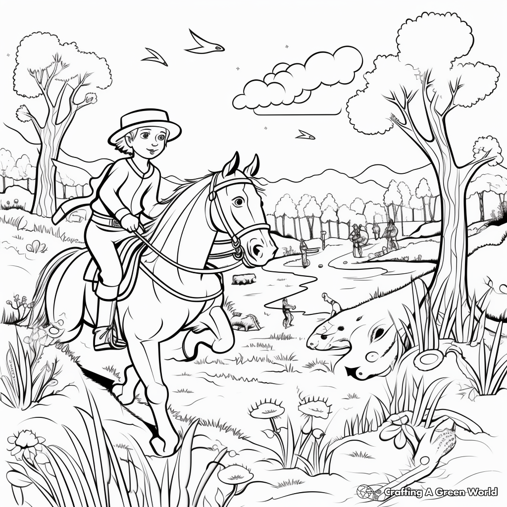 Dynamic Hunting Scene Coloring Pages 1