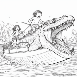 Dynamic Sarcosuchus Hunting Scene Coloring Pages 1