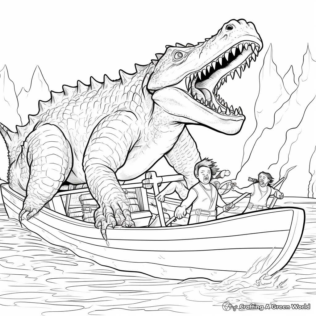 Dynamic Sarcosuchus Hunting Scene Coloring Pages 4