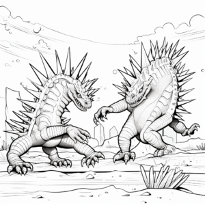 Dynamic Stegosaurus Dueling Scene Coloring Pages 2