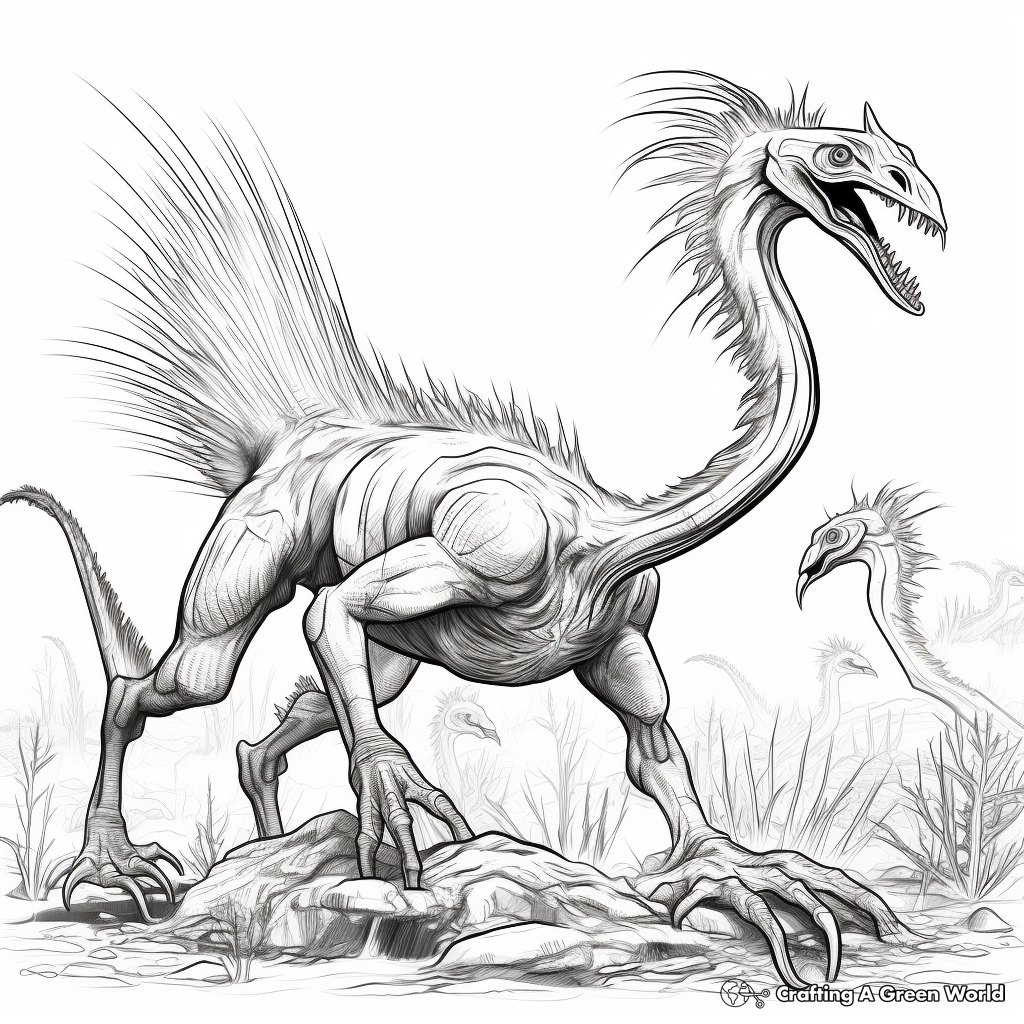 Dynamic Therizinosaurus in Action Coloring Pages 1