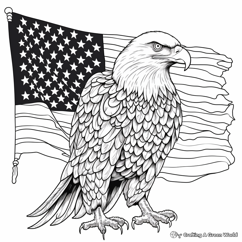 Eagle and Flag: American Spirit Coloring Pages 1