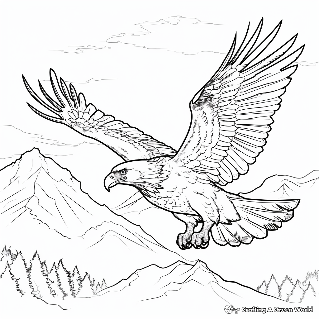 Eagle Flying Over Mountains Coloring Pages 1