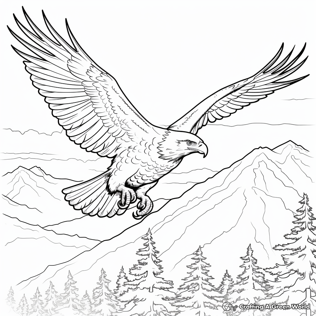 Eagle In-flight: Sky Scene Coloring Pages 3