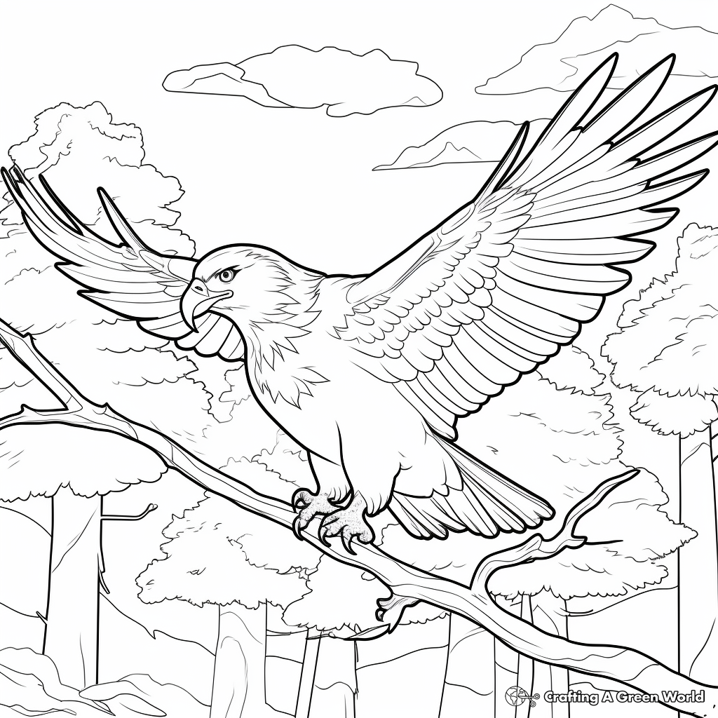 Eagle in the Wild: Forest-Scene Coloring Pages 2