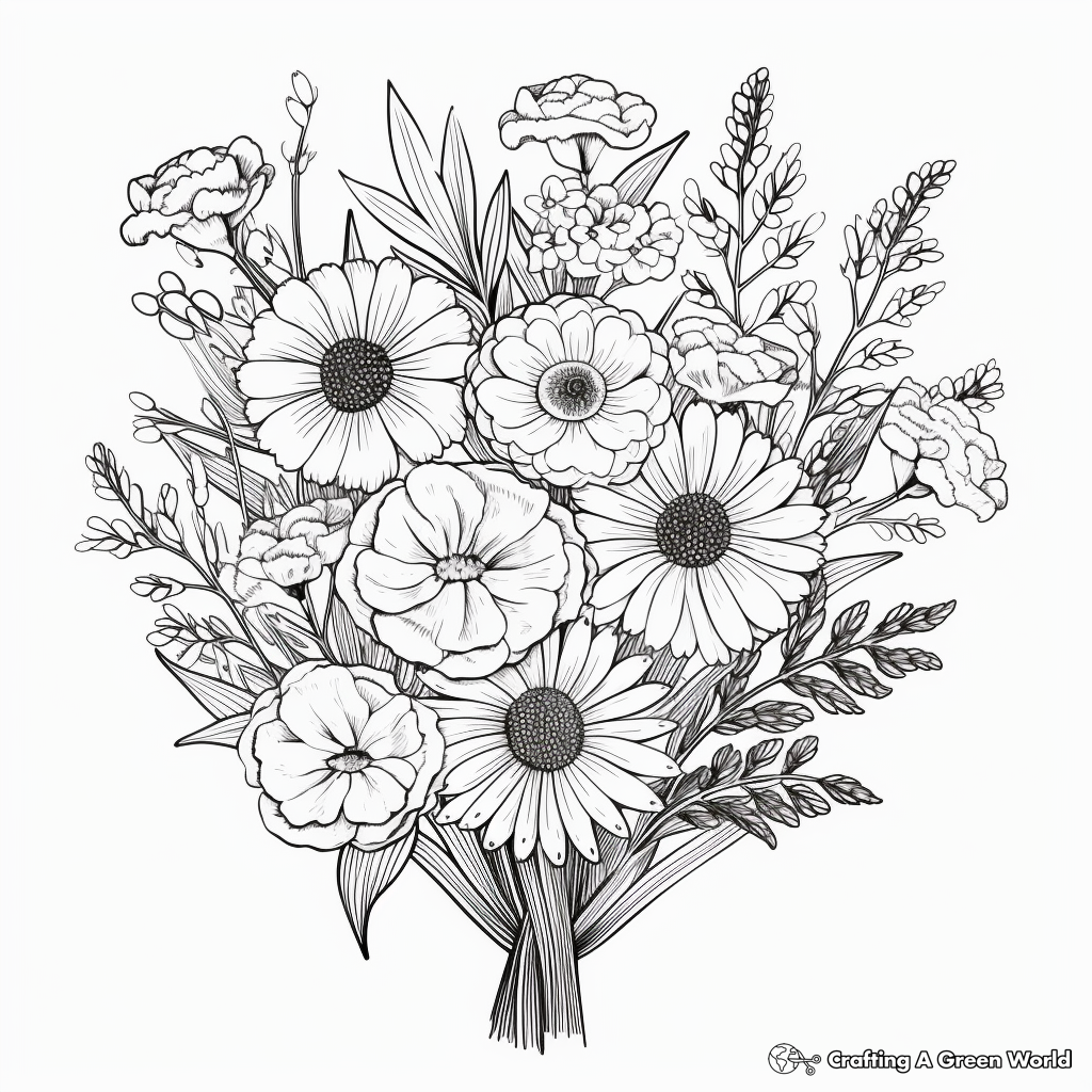 Earthy Wildflower Bouquet Coloring Pages 1