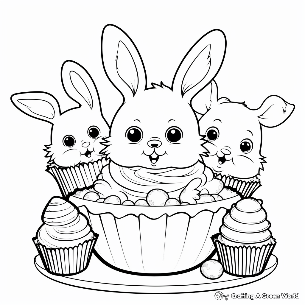 Easter Cupcake Coloring Pages With Eggs and Bunnies 3