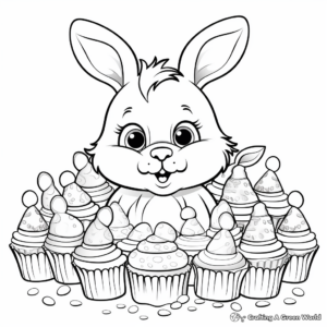 Easter Cupcake Coloring Pages With Eggs and Bunnies 4