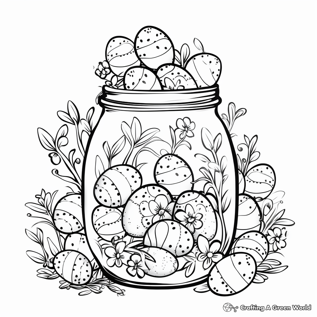 Easter-Themed Egg Candy Jar Coloring Pages 1