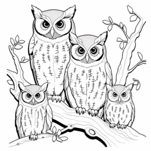 Eastern Screech Owl Family: Camouflage Theme Coloring Pages 1