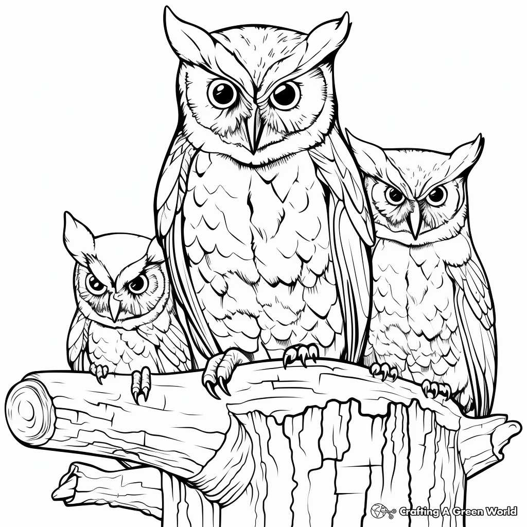 Eastern Screech Owl Family: Camouflage Theme Coloring Pages 4