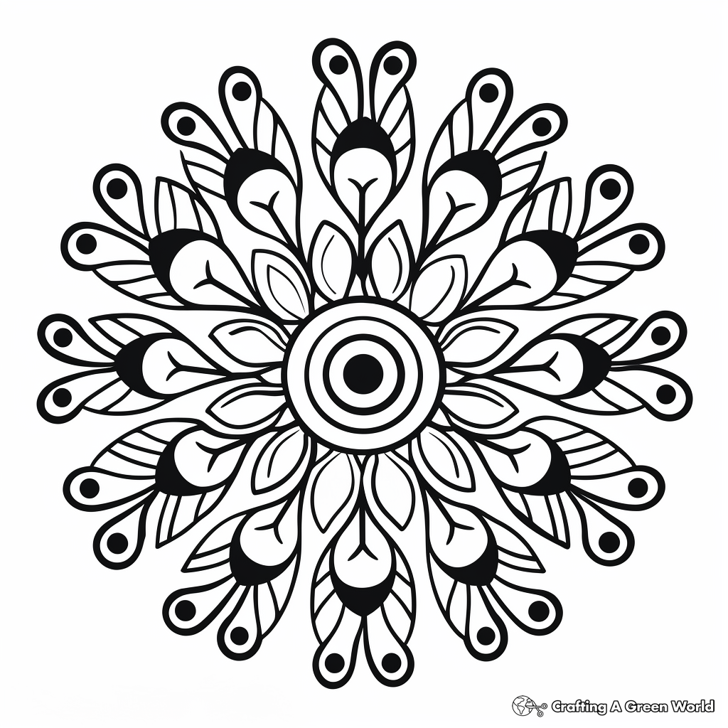 Easy Peacock Mandala Coloring Pages for Kids 3