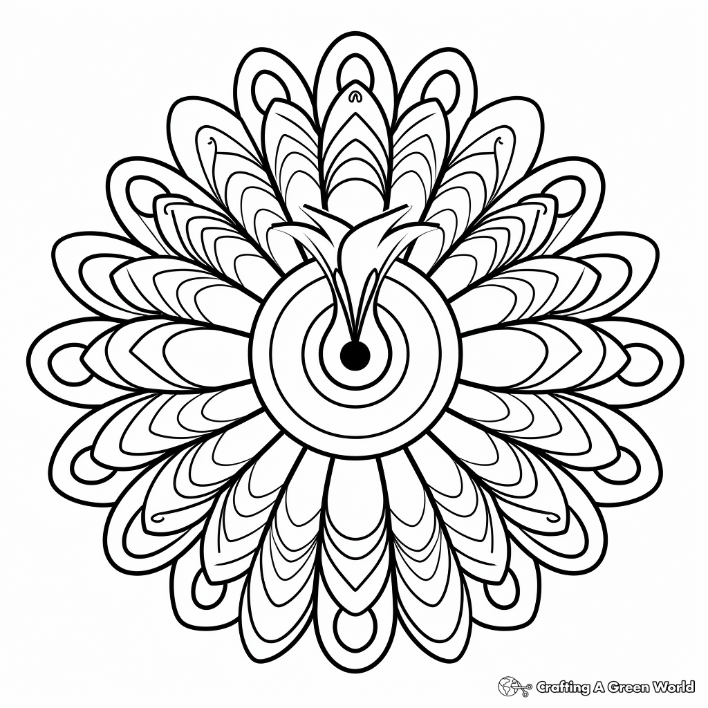 Easy Peacock Mandala Coloring Pages for Kids 4