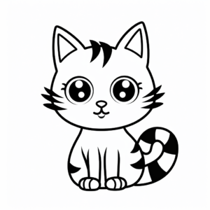 Easy Striped Cat Coloring Pages for Children 1