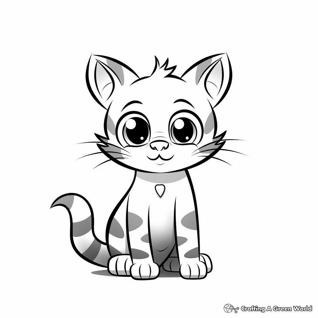 Easy Striped Cat Coloring Pages for Children 2