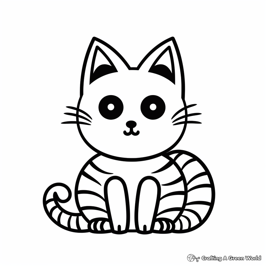 Easy Striped Cat Coloring Pages for Children 3