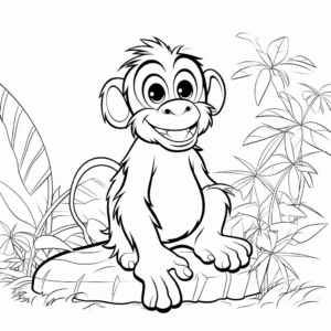 Easy-to-color Cartoonish Chimpanzee Coloring Pages 2