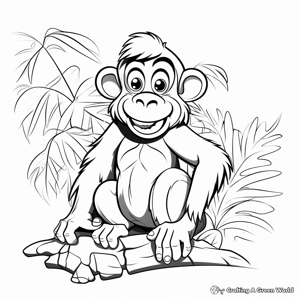 Easy-to-color Cartoonish Chimpanzee Coloring Pages 3