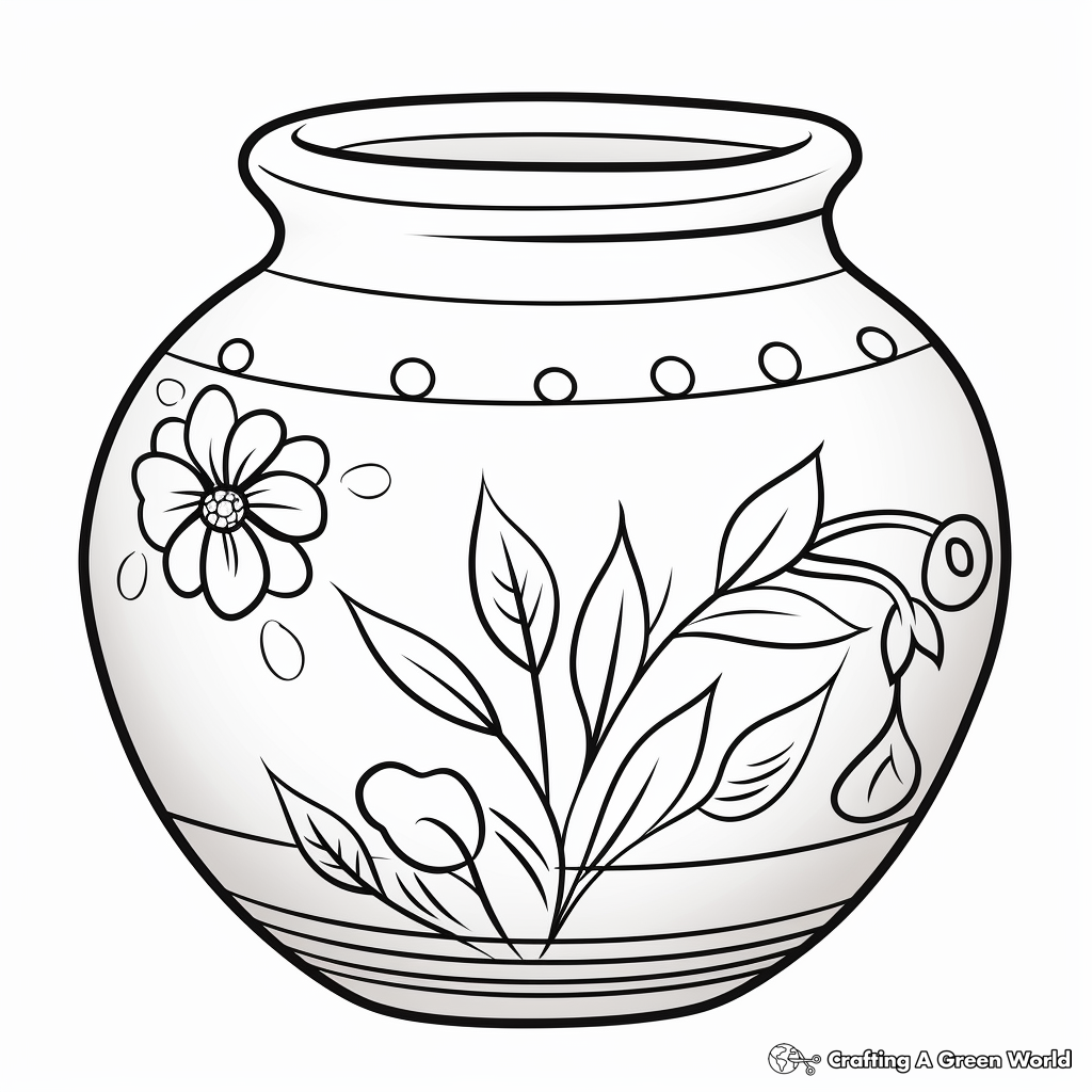 Easy-to-Color Earthenware Pot Coloring Pages 1
