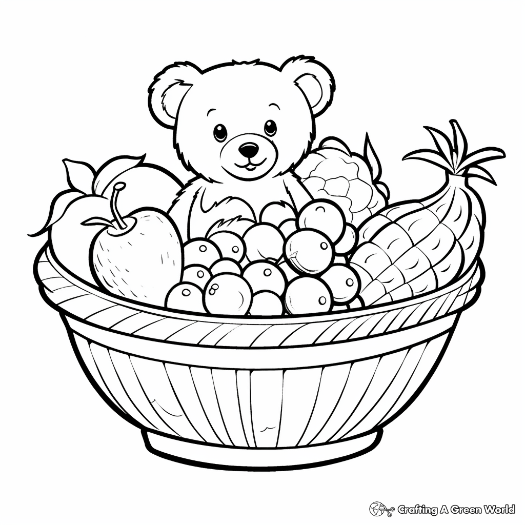 Easy-to-Color Fruit Basket Coloring Pages for Toddlers 1