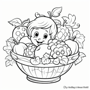 Easy-to-Color Fruit Basket Coloring Pages for Toddlers 3