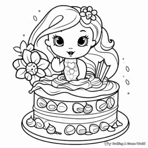Easy-to-Color Simple Mermaid Cake Coloring Pages 2