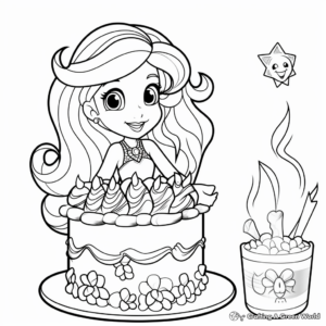 Easy-to-Color Simple Mermaid Cake Coloring Pages 3