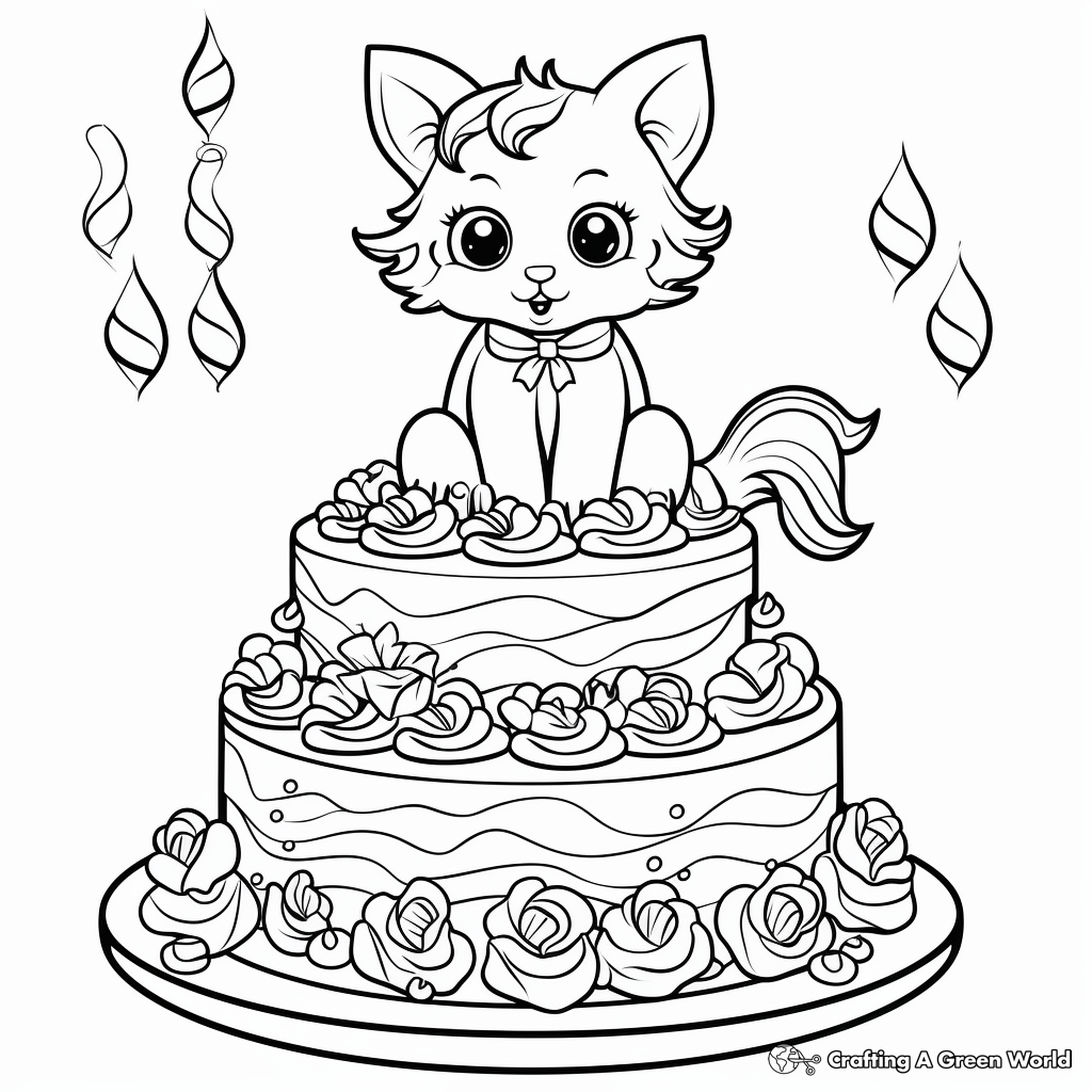 Easy-to-Color Simple Mermaid Cake Coloring Pages 4