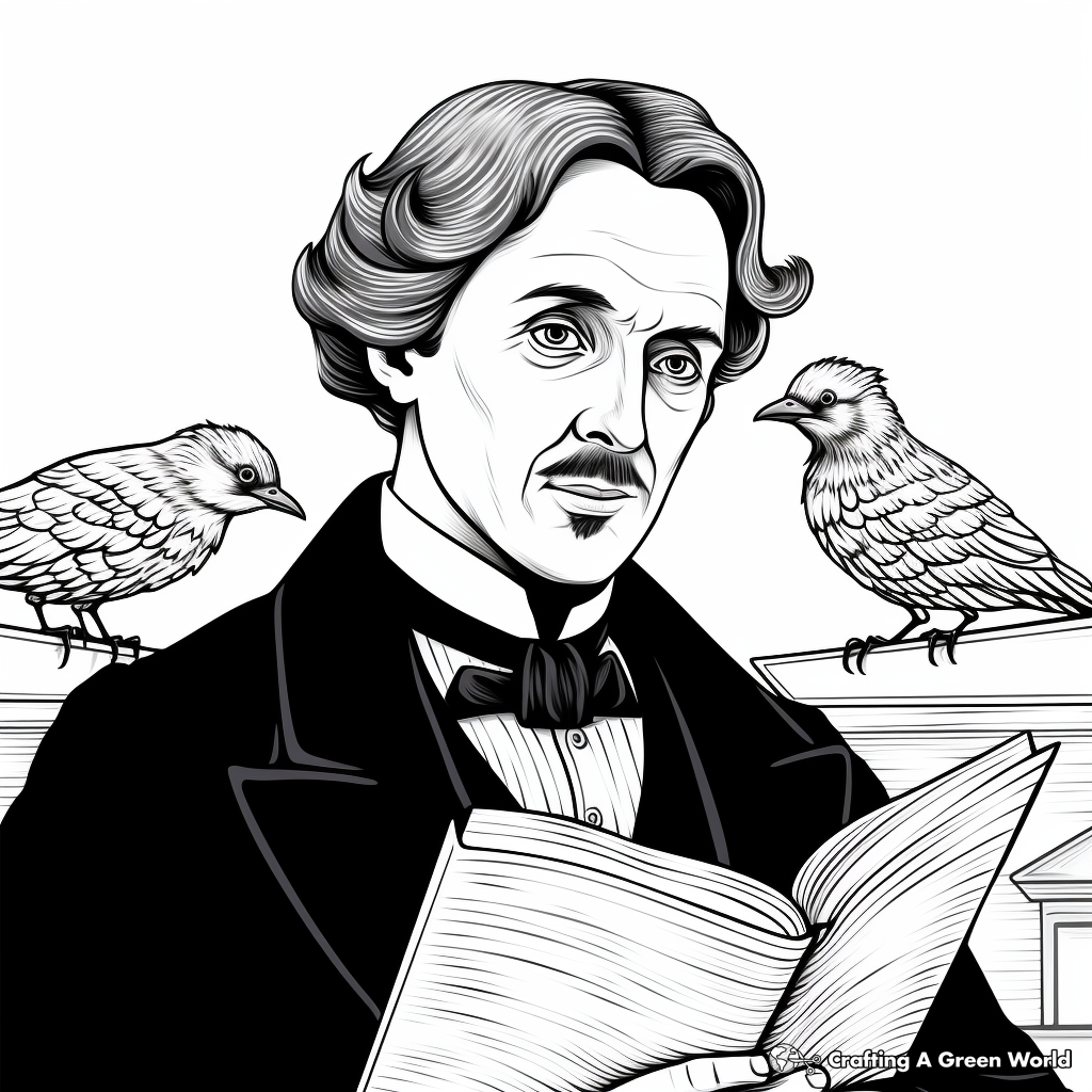 Edgar Allan Poe Inspired Raven Coloring Pages 1