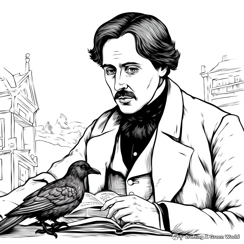 Edgar Allan Poe Inspired Raven Coloring Pages 2