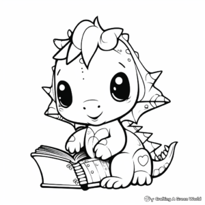 Education-themed Kawaii Dinosaur Coloring Pages 1