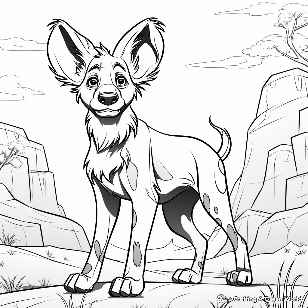 Educational African Wild Dog Habitat Coloring Pages 1