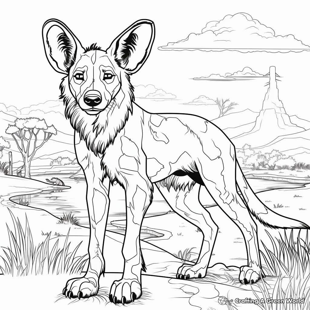 Educational African Wild Dog Habitat Coloring Pages 4