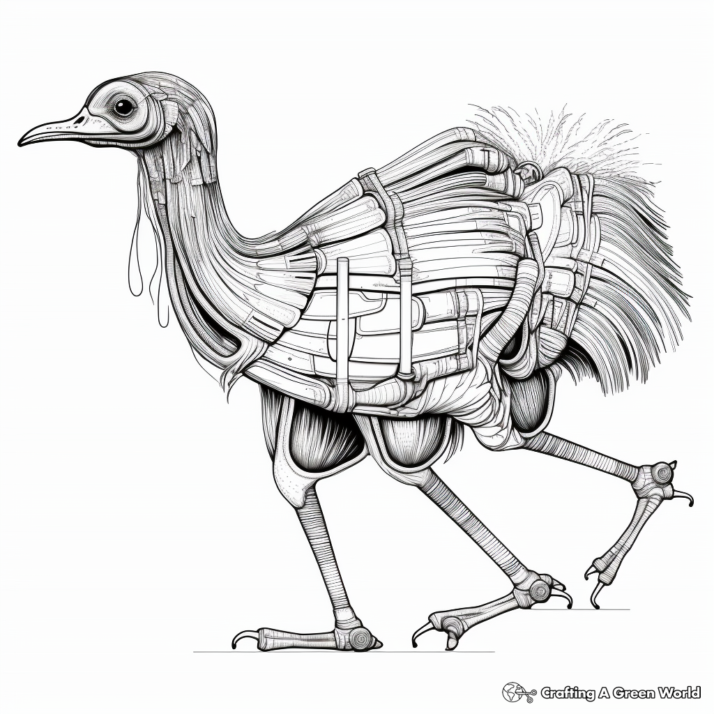 Educational Coloring Page Featuring Emu Anatomy 2
