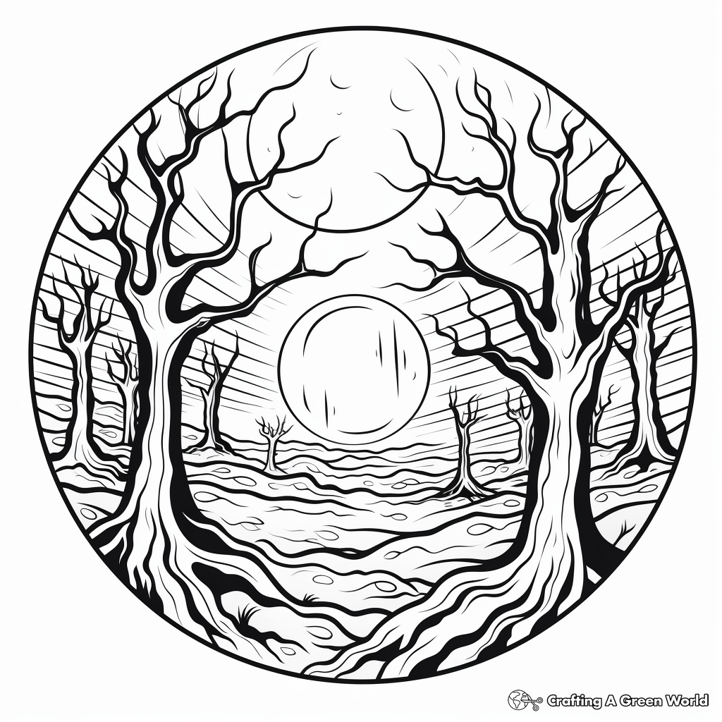 Eerie Full Moon in a Spooky Forest Coloring Pages 2