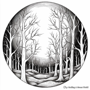 Eerie Full Moon in a Spooky Forest Coloring Pages 3