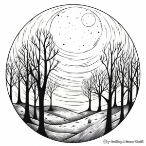 Eerie Full Moon in a Spooky Forest Coloring Pages 4