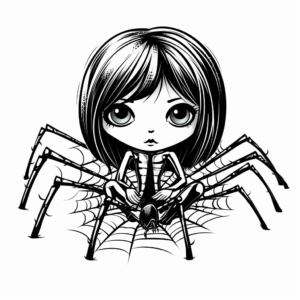 Eerie Goth-style Black Widow Spider Coloring Pages 1