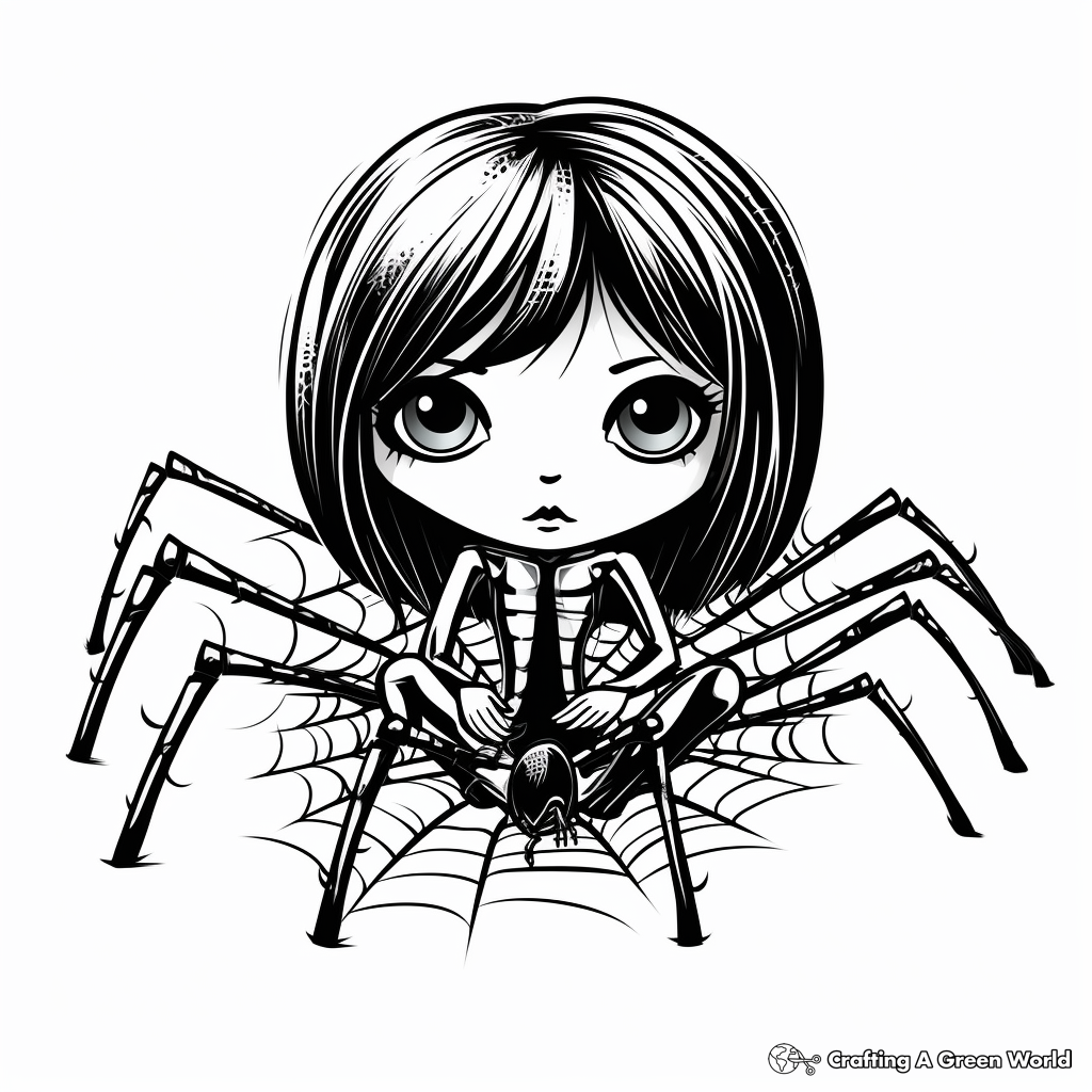 Eerie Goth-style Black Widow Spider Coloring Pages 1