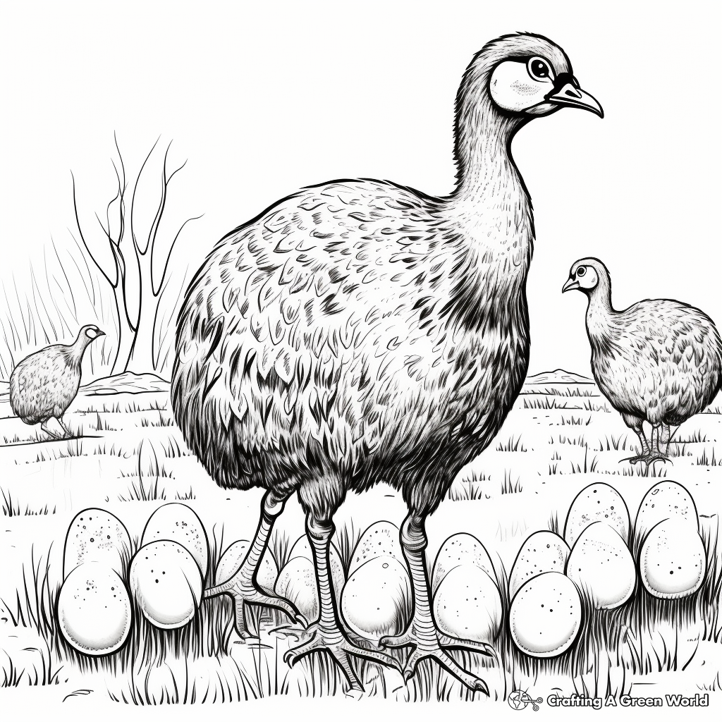 Egg-laying Emu: Nature Scene Coloring Pages 1