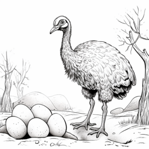 Egg-laying Emu: Nature Scene Coloring Pages 2