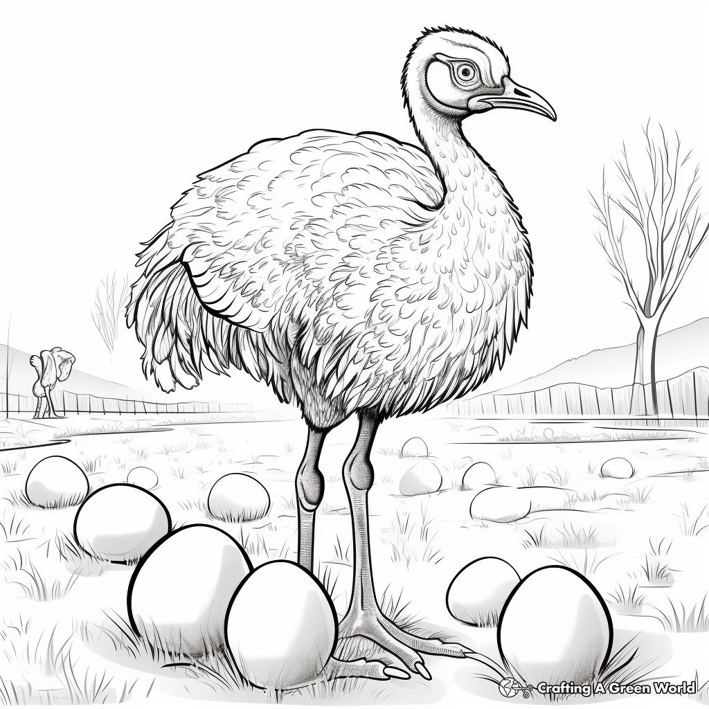 Egg-laying Emu: Nature Scene Coloring Pages 3