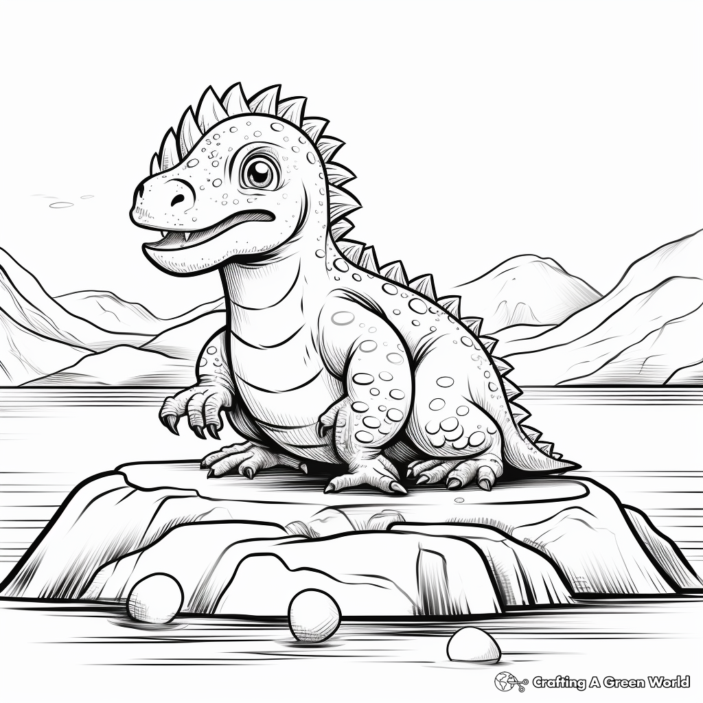 Egg-Laying Pachycephalosaurus: Nature Scene Coloring Pages 1