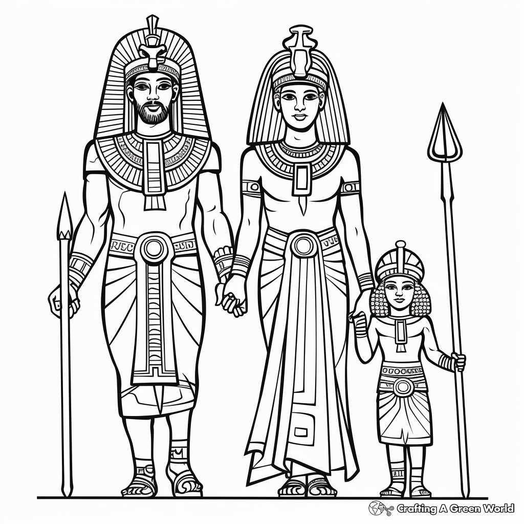 Egyptian Royalty Coloring Pages: King, Queen, and Prince 1