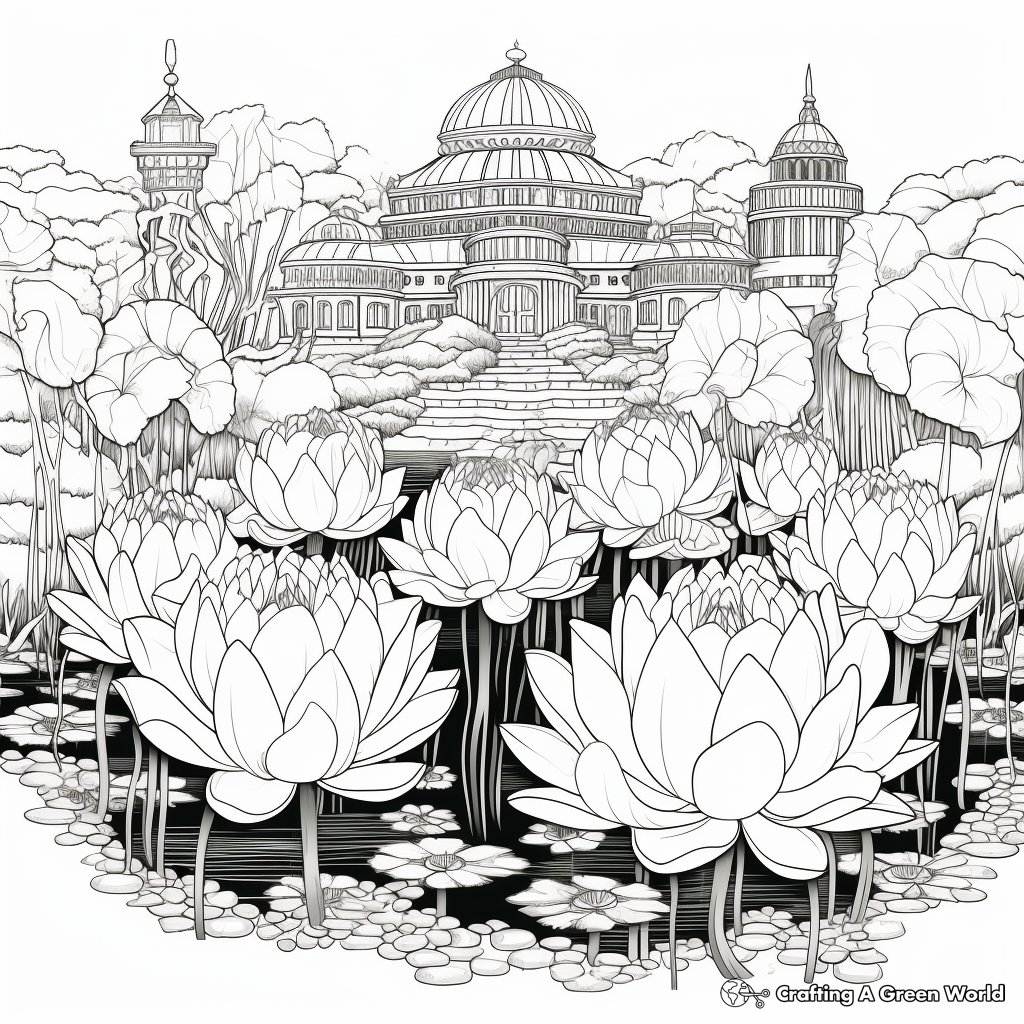 Elaborate Lotus Pond Coloring Pages 1