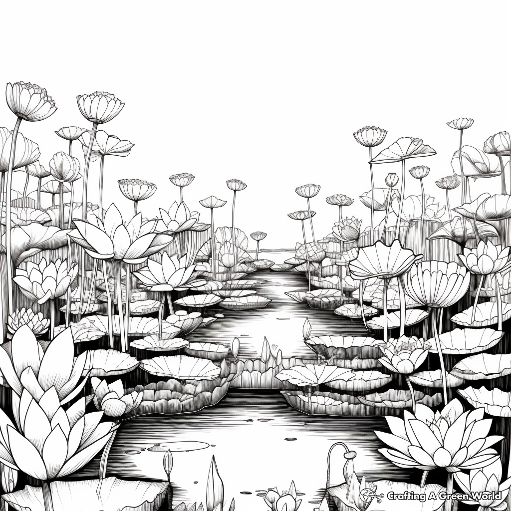 Elaborate Lotus Pond Coloring Pages 2