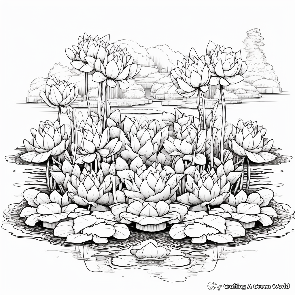 Elaborate Lotus Pond Coloring Pages 3