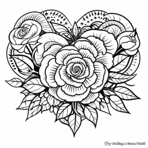 Elaborate Rose Heart Coloring Pages for Experienced Colorists 1