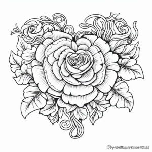 Elaborate Rose Heart Coloring Pages for Experienced Colorists 2